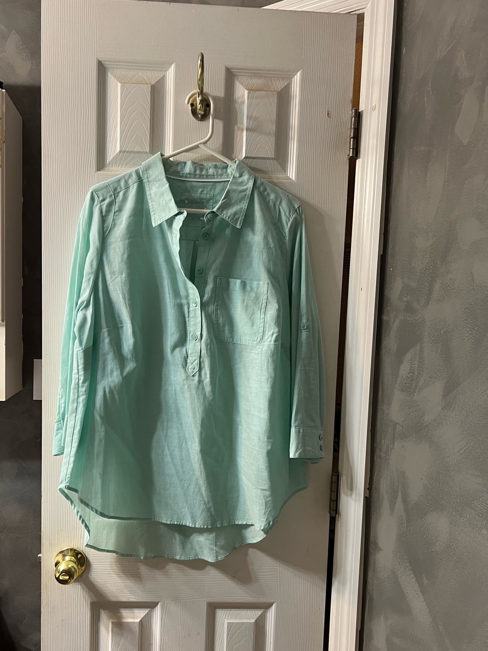 Cato Fashions Mint Green Cotton Popover Top 14/16W Roll Tab Sleeves High Low